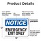 Signmission Exit Sign, Plastic, 18 in W, 12 in H, Emergency Exit Only OS-2PACK-NS-P-1218-L-11825 - alternate 4